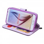 Wholesale Samsung Galaxy S6 Star Diamond Flip Leather Wallet Case with Strap (Purple)